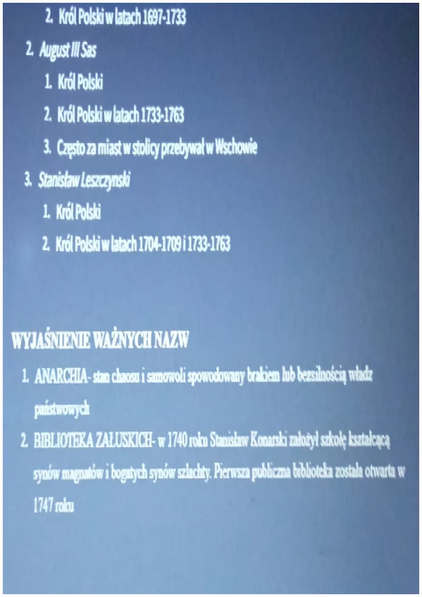 Rzeczpospolita pod rządami Wettinów
W tej notatce są zawarte najważniejsze informacje
DATY
• 1697-Koronacja Augusta II Mocnego
• 1717-Sejm n