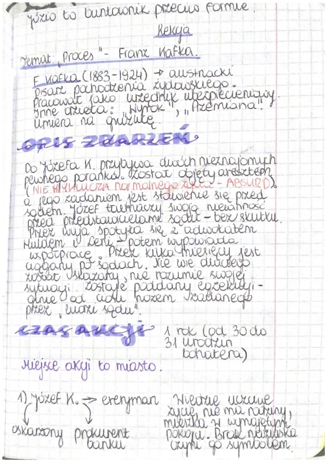 porio to buntownik przeciw formie
Rekya
Temat: Proces" Franz Kafka.
E Kafka (1883-1924) → austriacki
pisarz pochodzenia zydowskiego
pracowat