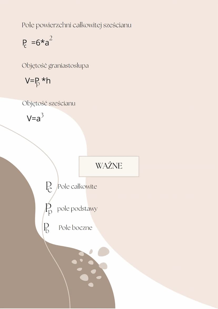 wysokość
Graniastosłupy
MATEMATYKA
krawędy podstawy
podstawa
podstawa
krawędź podstawy
P₁ = 2*P +P
b
Równoległobok P= a*h
Romb P=
Trapez P
K