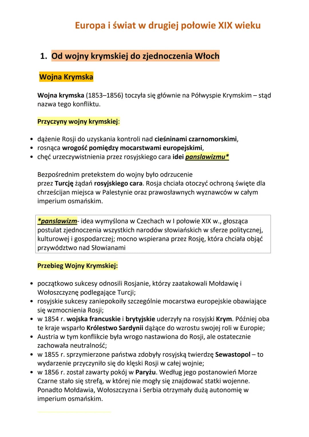 ●
Europa i świat w drugiej połowie XIX wieku
Przyczyny wojny krymskiej:
dążenie Rosji do uzyskania kontroli nad cieśninami czarnomorskimi,
•
