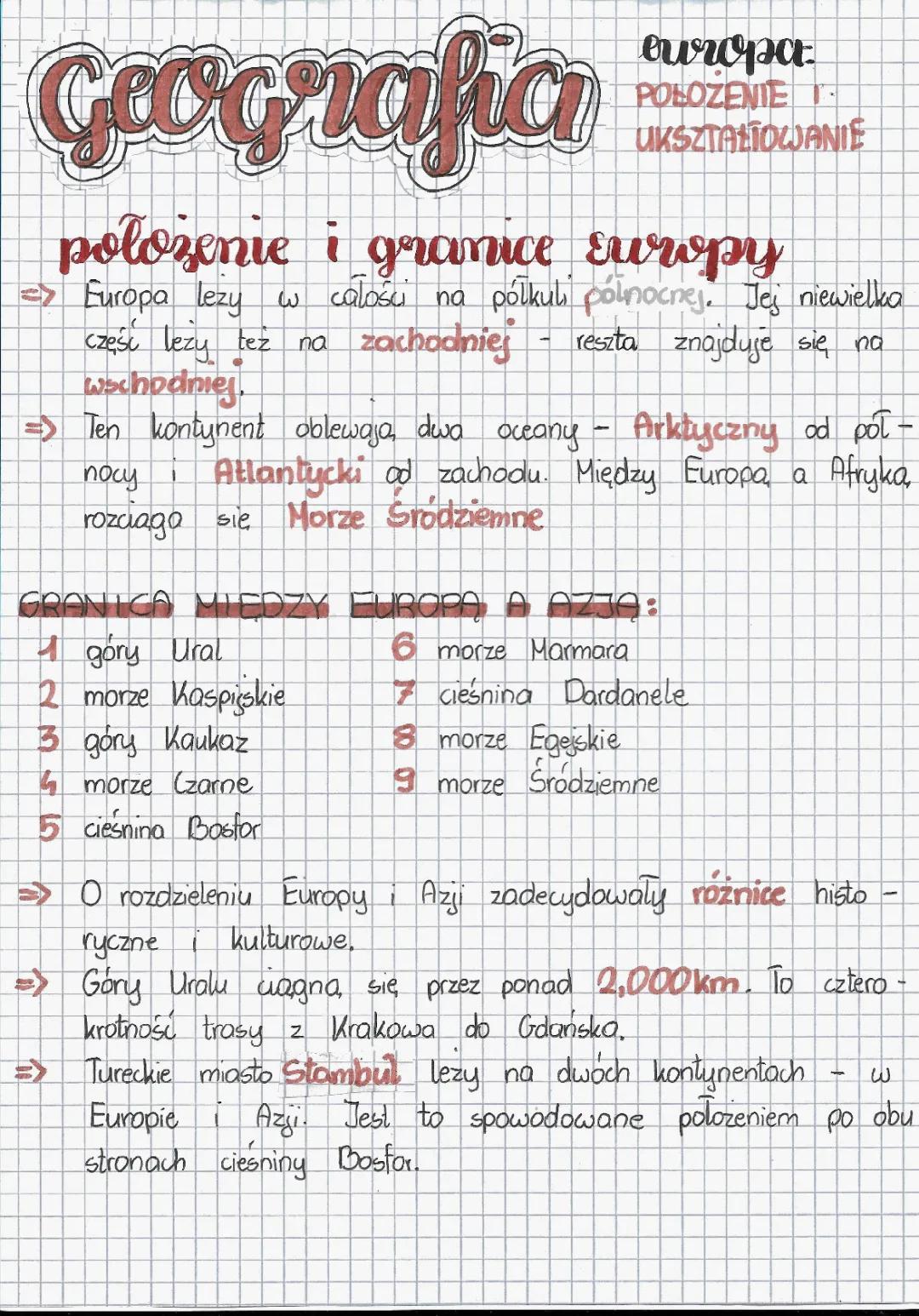 Położenie i ukształtowanie powierzchni Europy klasa 6 - Test, Kartkówka, PDF