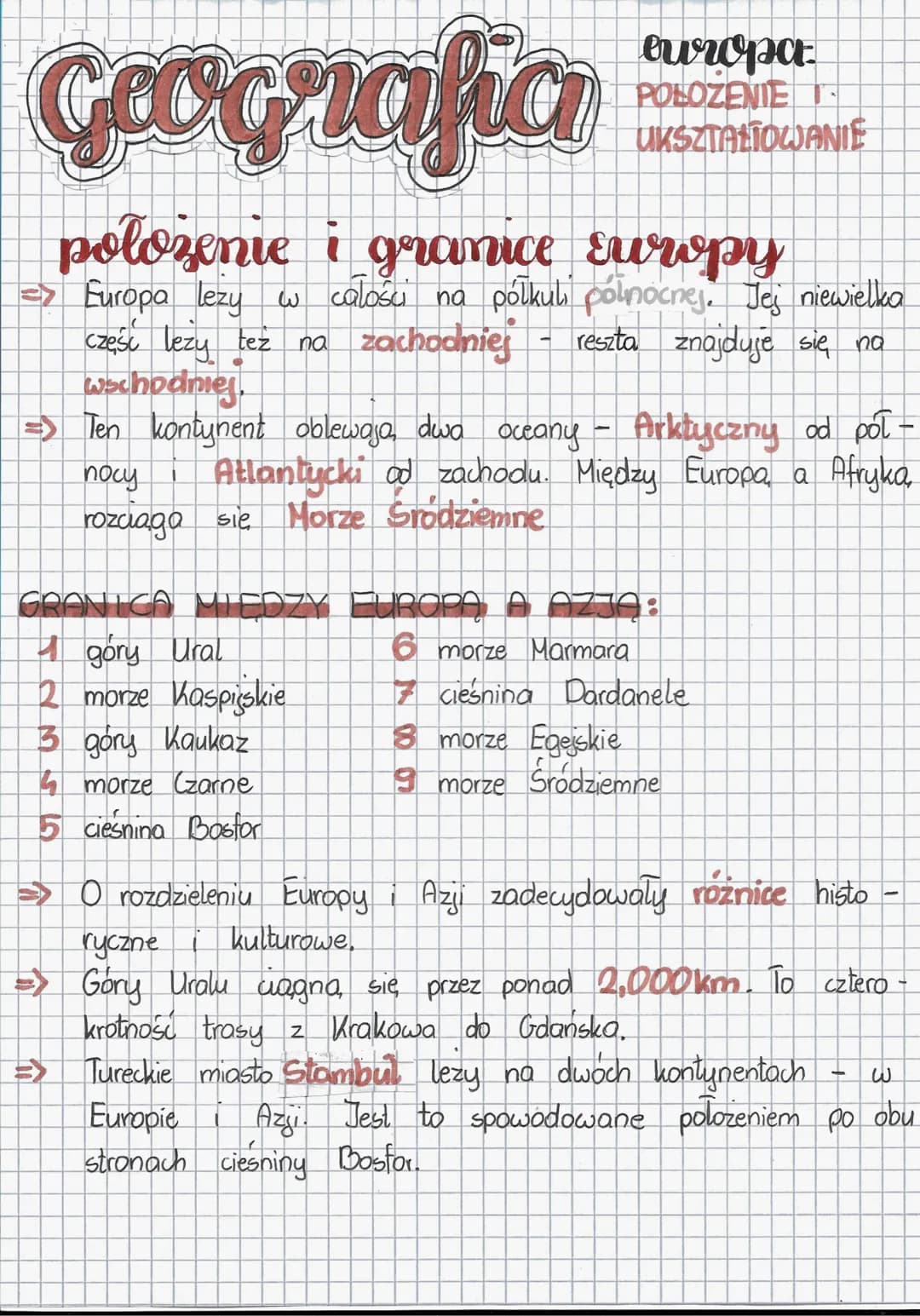 Geografia
polozenie i granice Europy
Europa leży w całości na półkuli północnej. Jej niewielka
część leży też na zachodniej reszta znajduje 