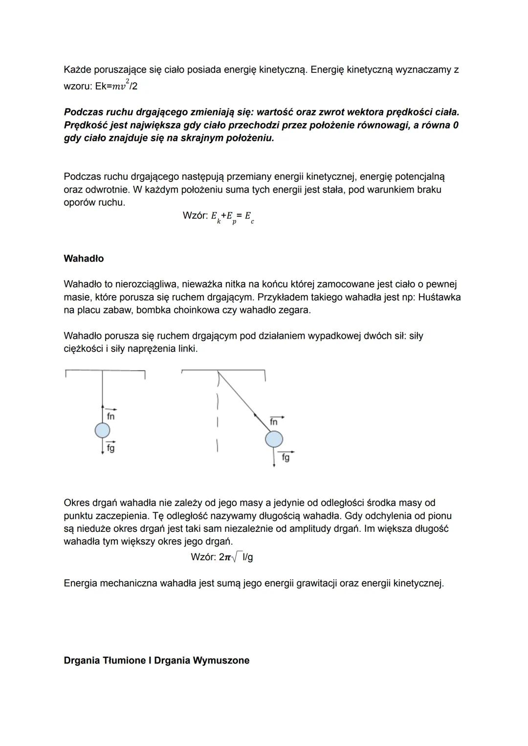 Drgania Mechaniczne
Ruch Drgający jest ruchem okresowym wokół określonego punktu, nazwanego położeniem
równowagi.
Wielkości charakteryzujące