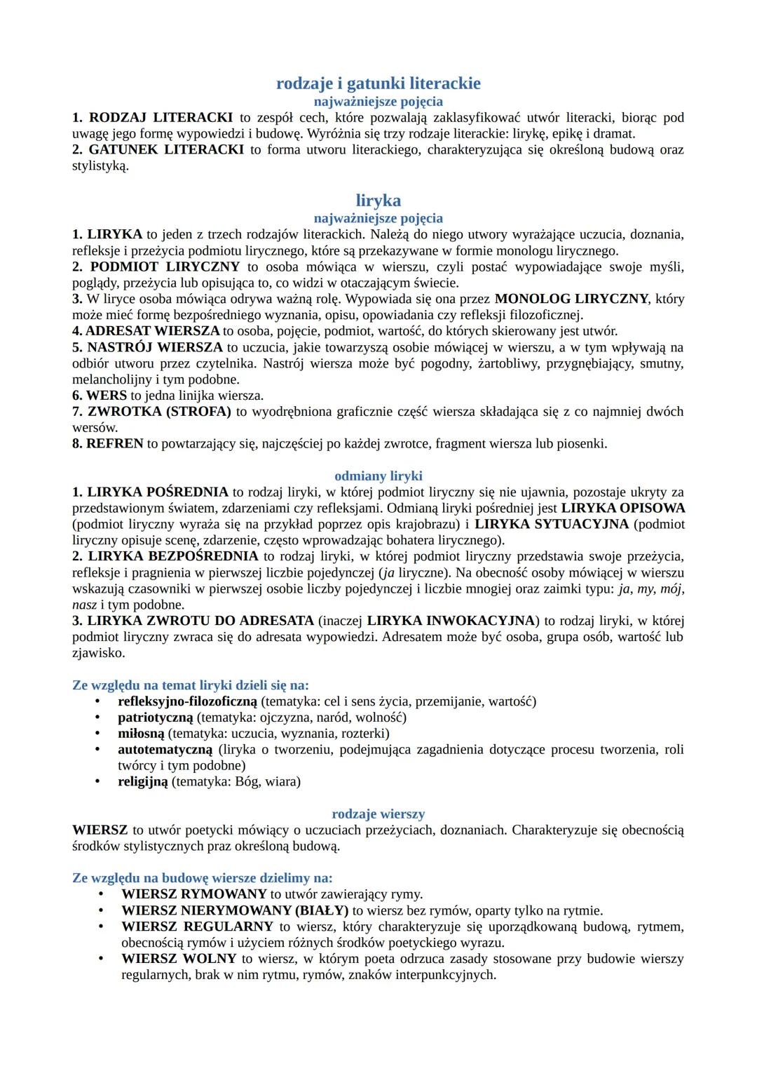 --- OCR Start ---
rodzaje i gatunki literackie
najważniejsze pojęcia
1. RODZAJ LITERACKI to zespół cech, które pozwalają zaklasyfikować utwó