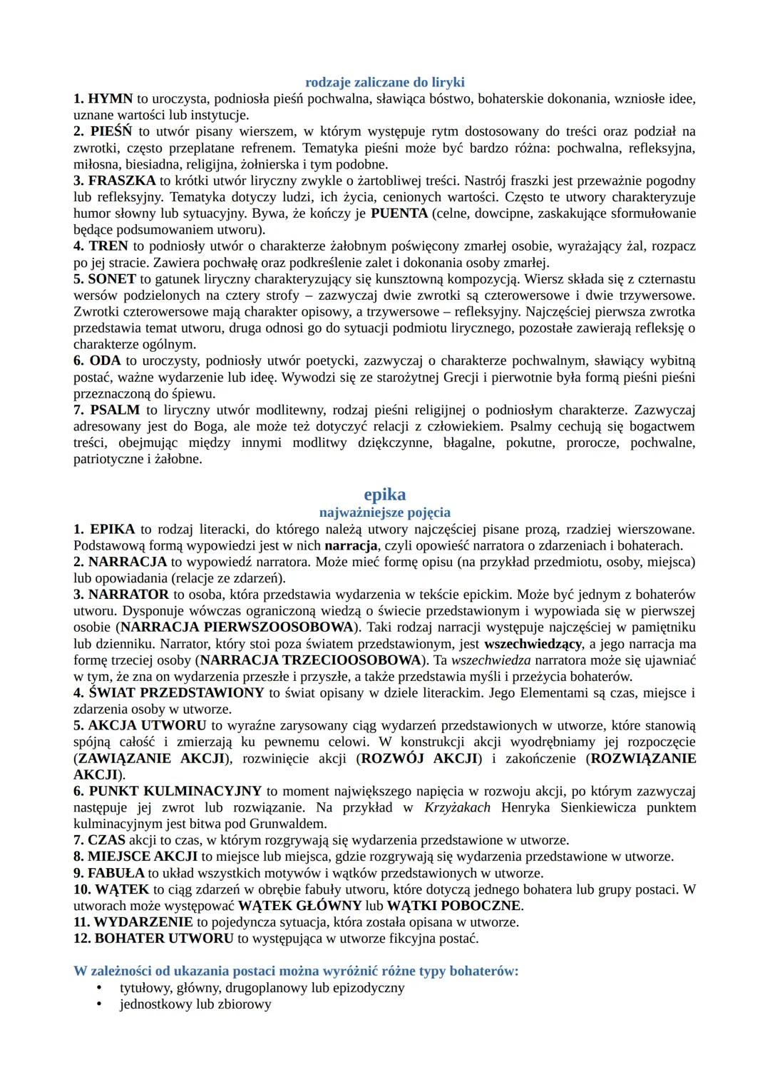 --- OCR Start ---
rodzaje i gatunki literackie
najważniejsze pojęcia
1. RODZAJ LITERACKI to zespół cech, które pozwalają zaklasyfikować utwó