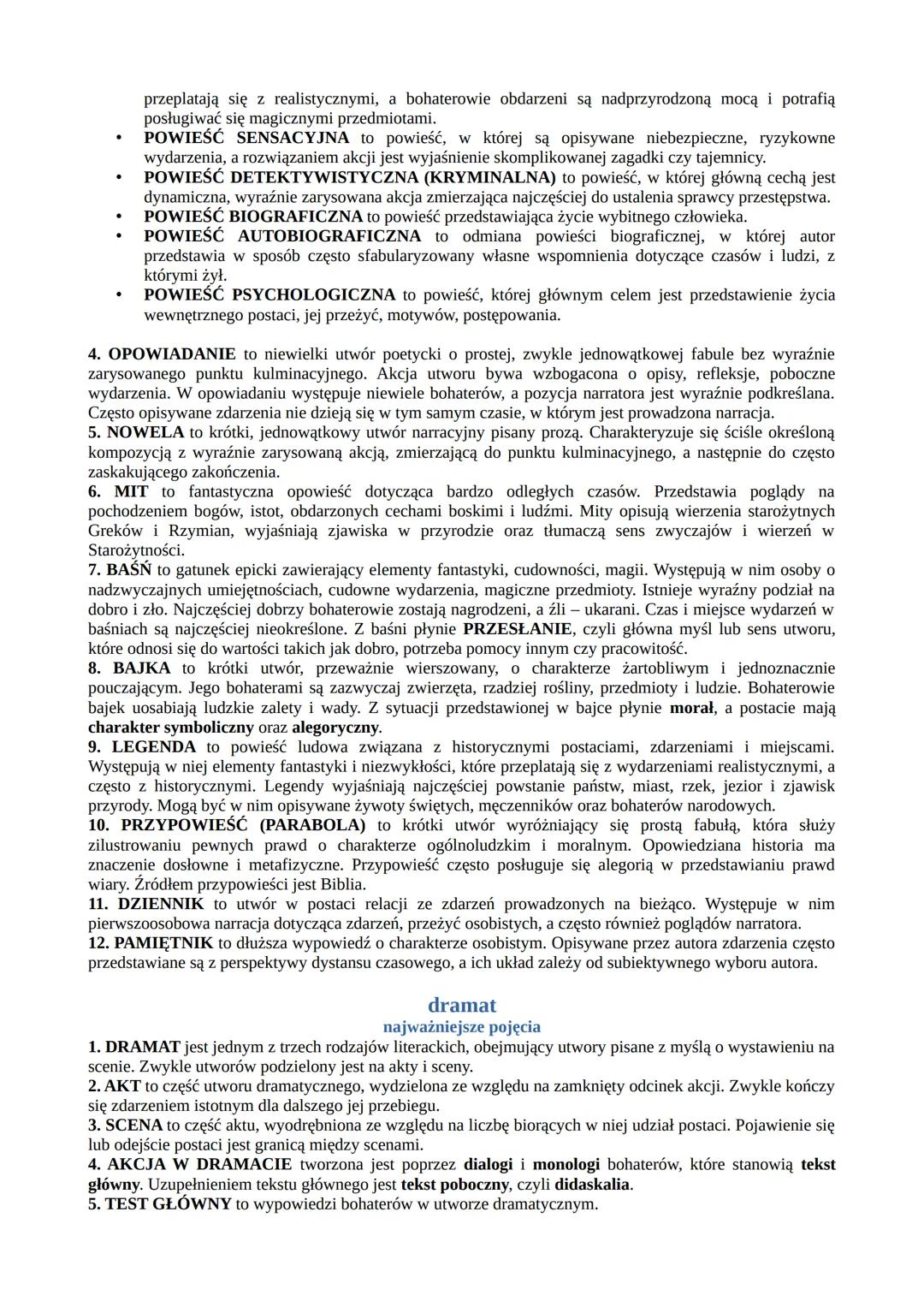 --- OCR Start ---
rodzaje i gatunki literackie
najważniejsze pojęcia
1. RODZAJ LITERACKI to zespół cech, które pozwalają zaklasyfikować utwó