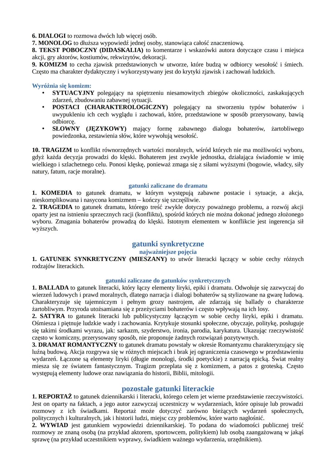 --- OCR Start ---
rodzaje i gatunki literackie
najważniejsze pojęcia
1. RODZAJ LITERACKI to zespół cech, które pozwalają zaklasyfikować utwó