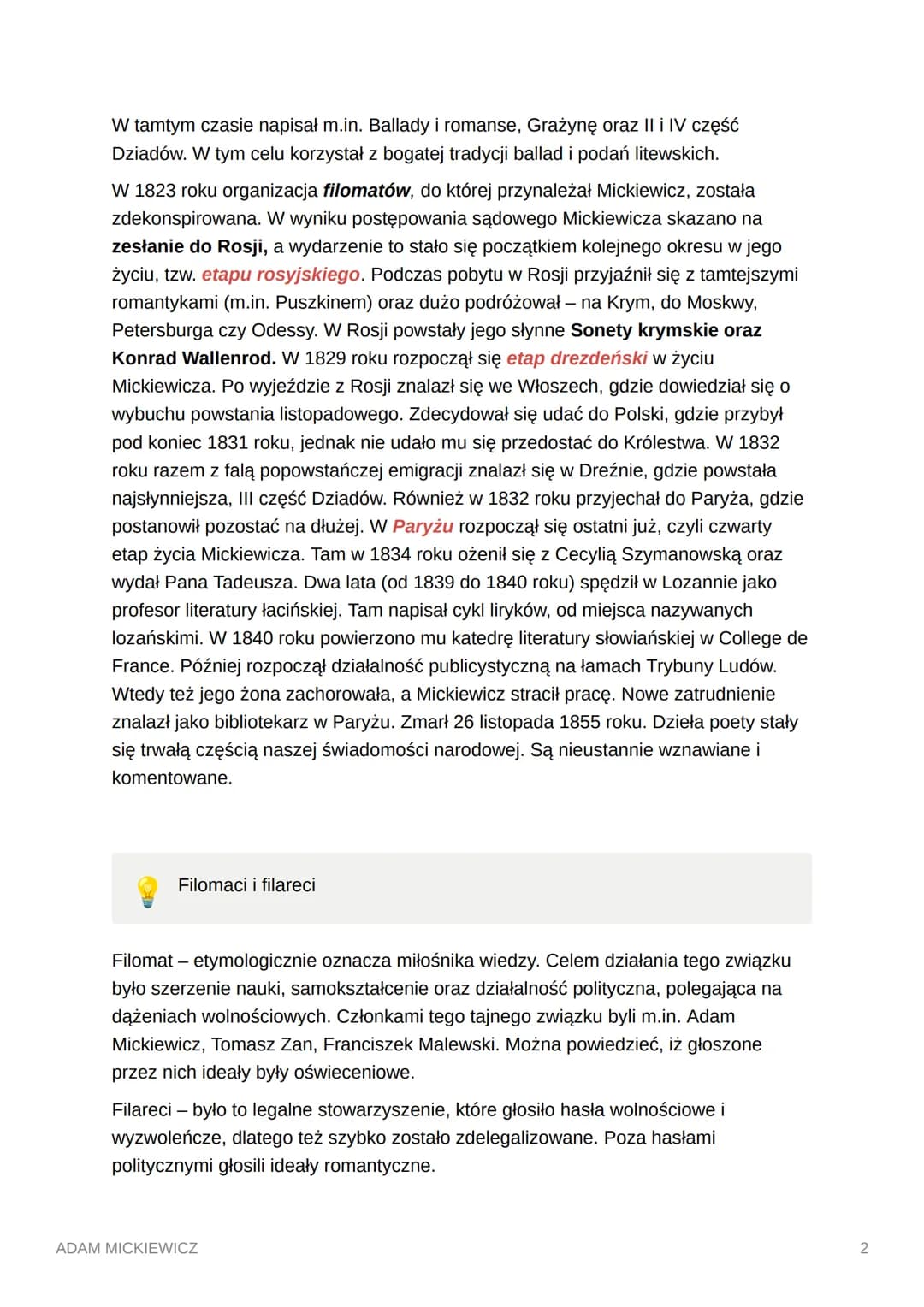Adam Mickiewicz - Najważniejsze Informacje i Twórczość