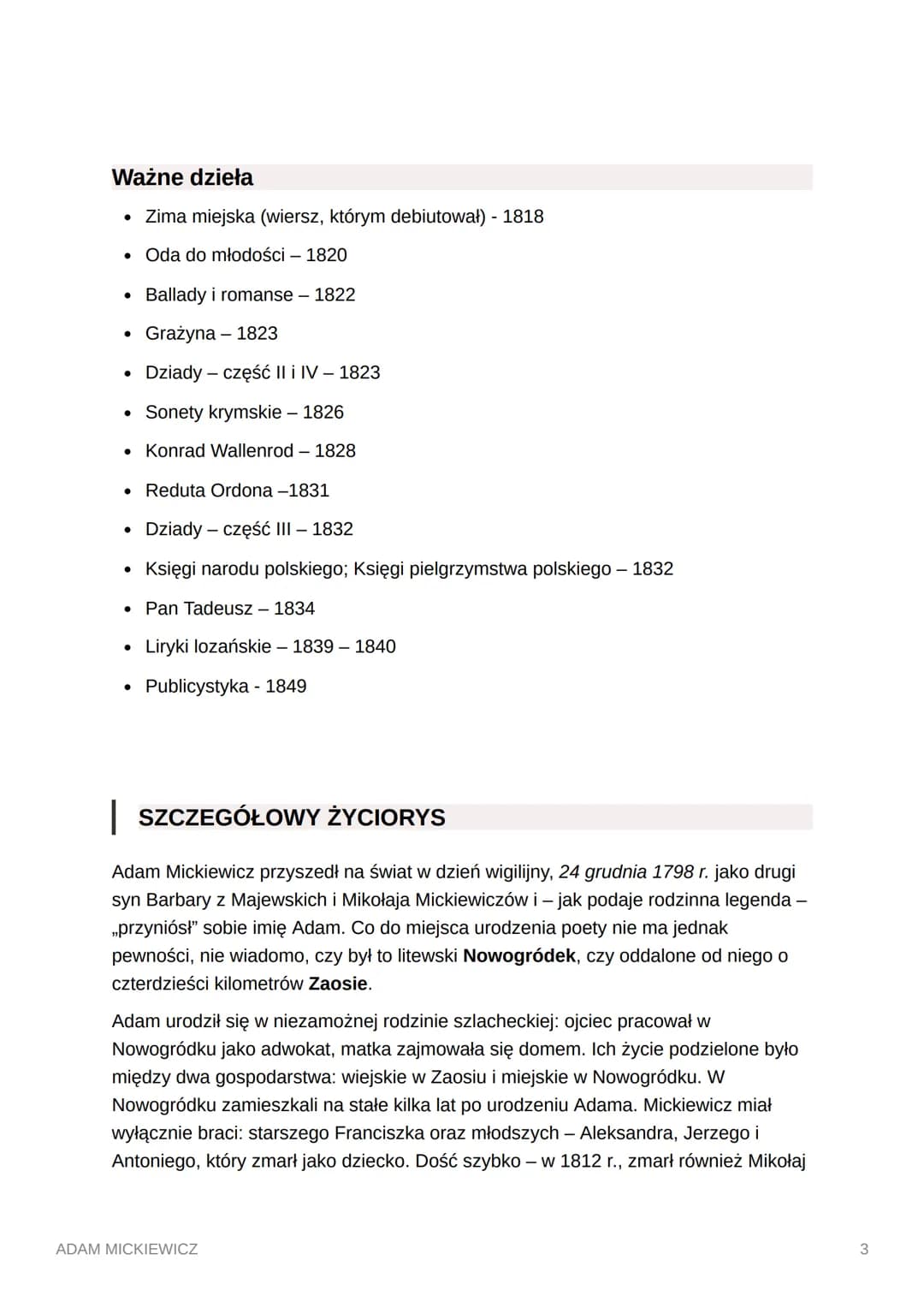 Adam Mickiewicz - Najważniejsze Informacje i Twórczość