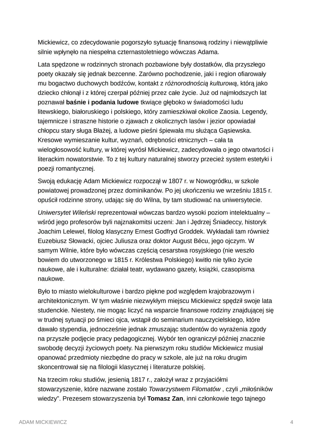 Adam Mickiewicz - Najważniejsze Informacje i Twórczość