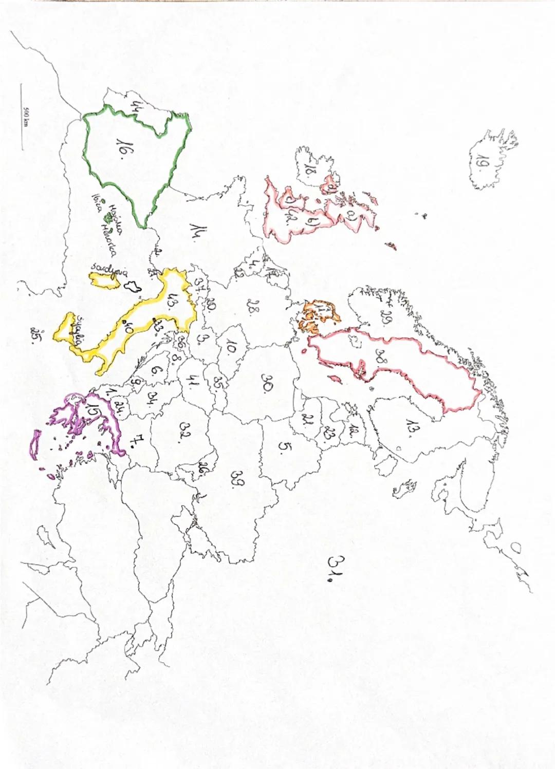 Mapa konturowa Europy z państwami i stolicami
