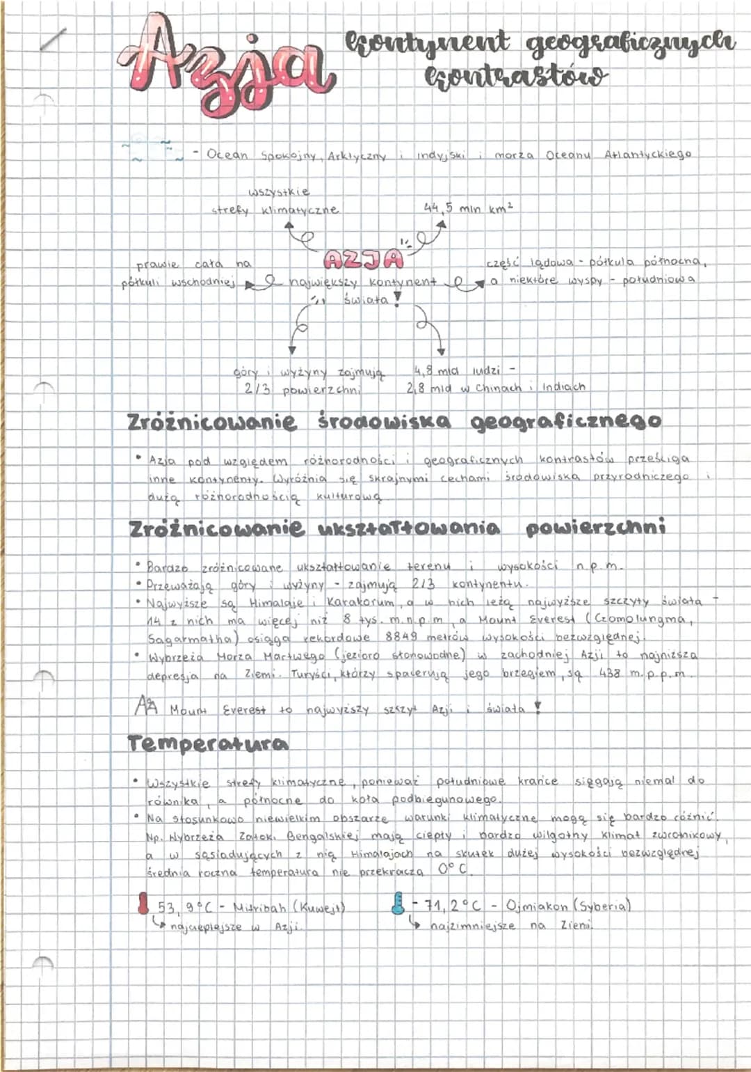 Azja
kontynent geograficznych
contrastów
- Ocean Spokojny, Arktyczny
wszystkie
strefy klimatyczne
prawie cała
półkuli wschodniej
ha
Ө
indyjs