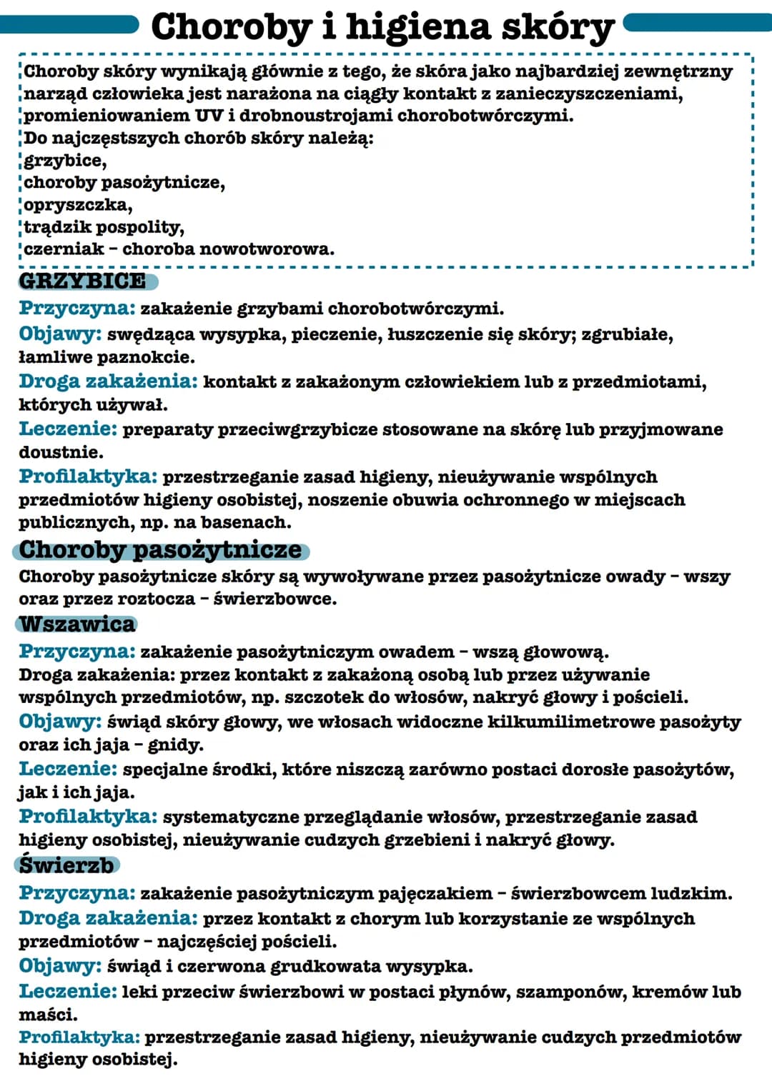 Choroby i higiena skóry
Choroby skóry wynikają głównie z tego, że skóra jako najbardziej zewnętrzny
¦narząd człowieka jest narażona na ciągł