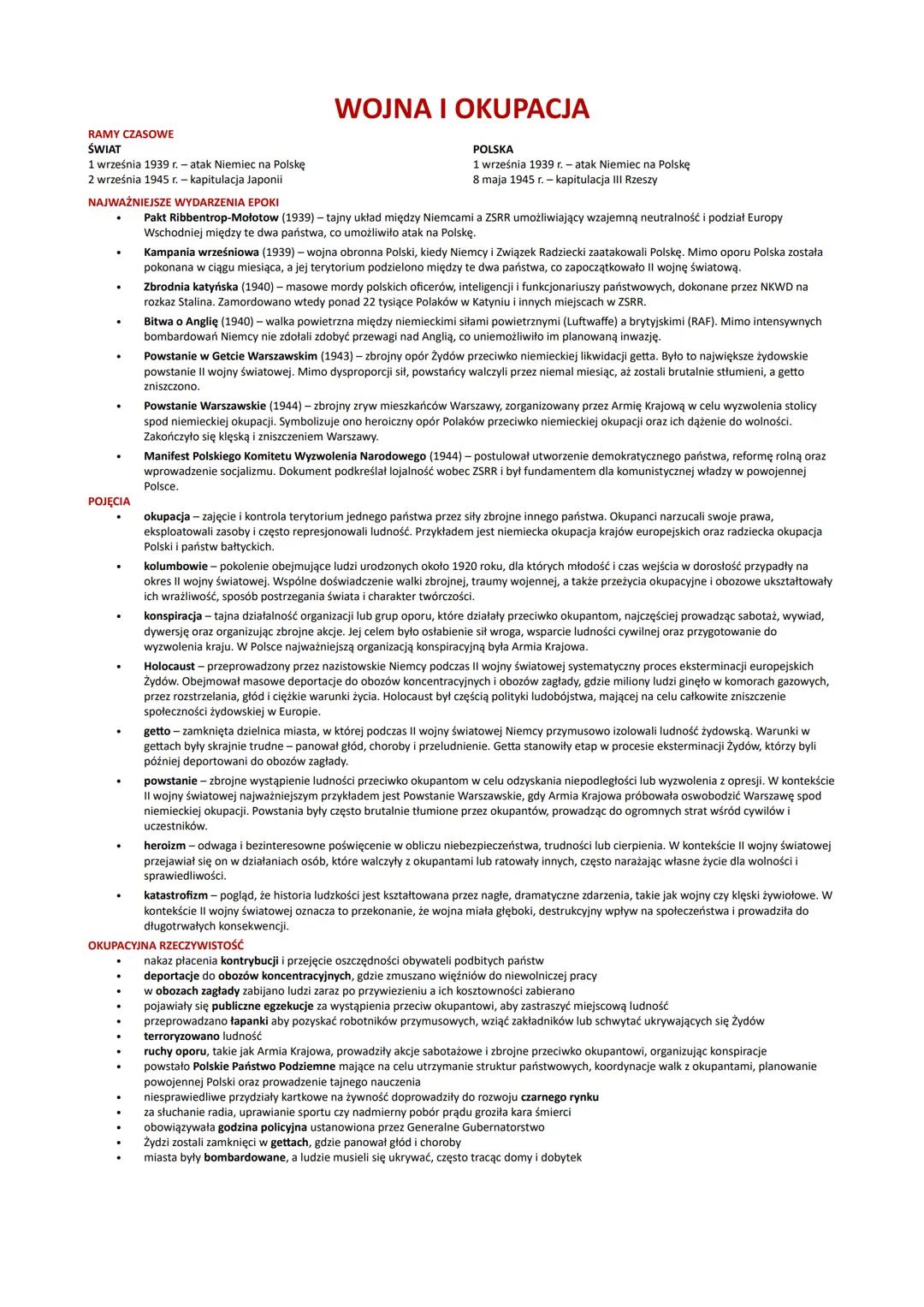 Wojna i okupacja – kluczowe wydarzenia i ich wpływ