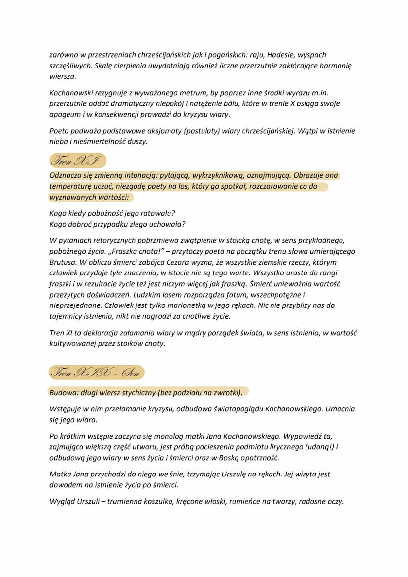 Treny
Biografia Jana Kochanowskiego:
Urodził się w 1530 roku w Sycynie; zmarł w Lublinie w 1584 roku, pochowany został w
Zwoleniu, gdzie zna