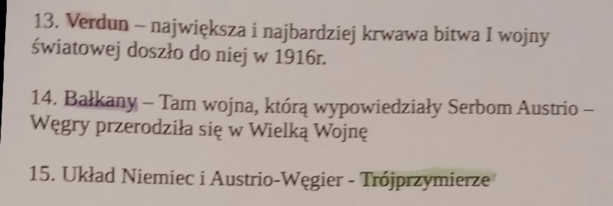 Historia
Powtórzenie wiadomości z działu V
,,I wojna światowa"
1. Państwa centralne (trójprzymierze):
Niemcy, Włochy, Austrio - Węgry
Entent