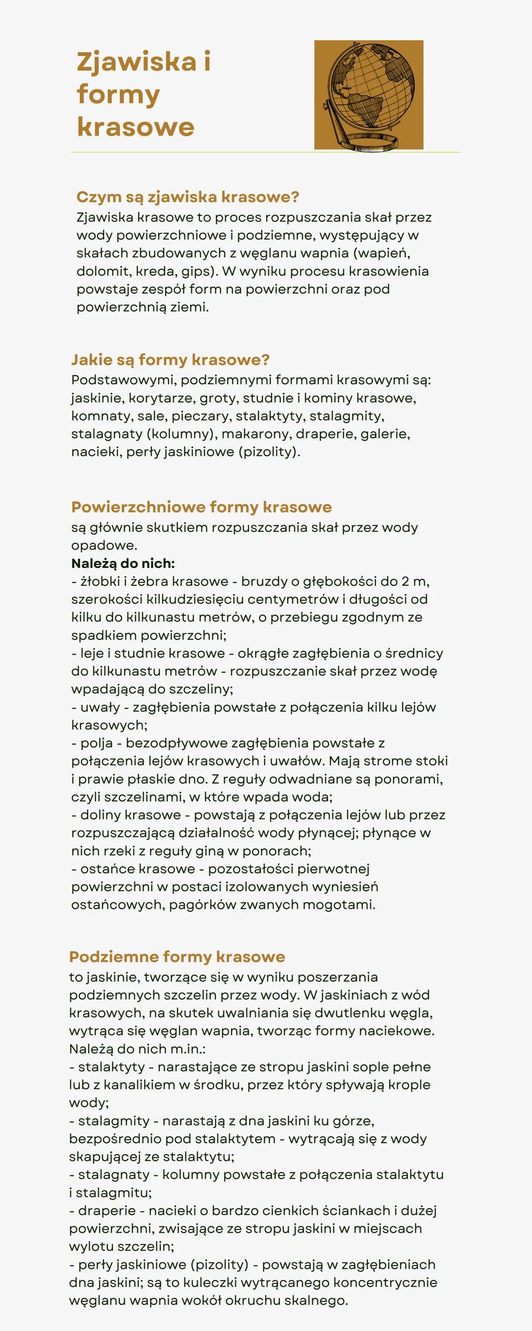 Zjawiska i
formy
krasowe
Czym są zjawiska krasowe?
Zjawiska krasowe to proces rozpuszczania skał przez
wody powierzchniowe i podziemne, wyst