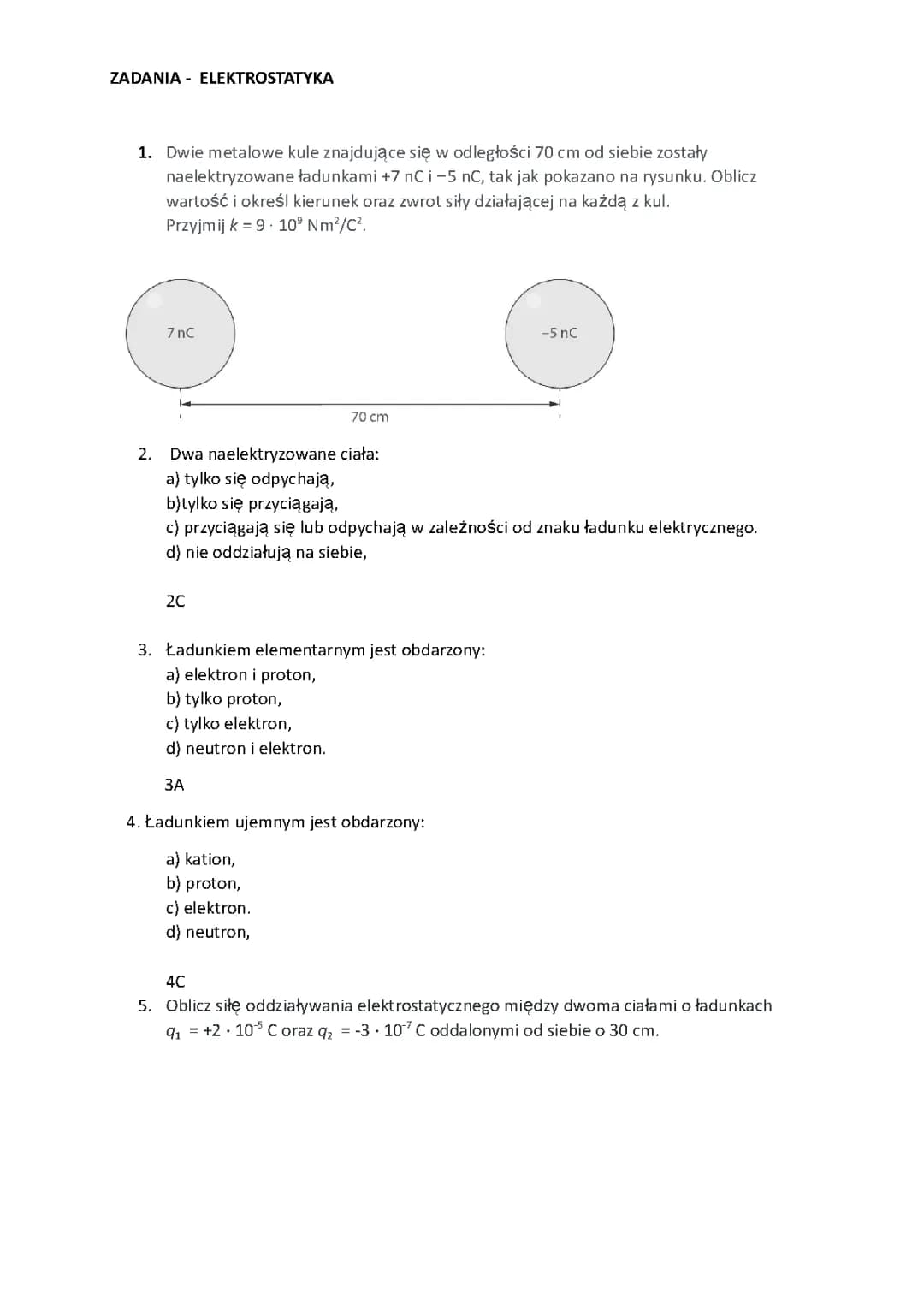 Elektrostatyka: Zadania z rozwiązań dla klasy 8 i 2 liceum, PDF i matura