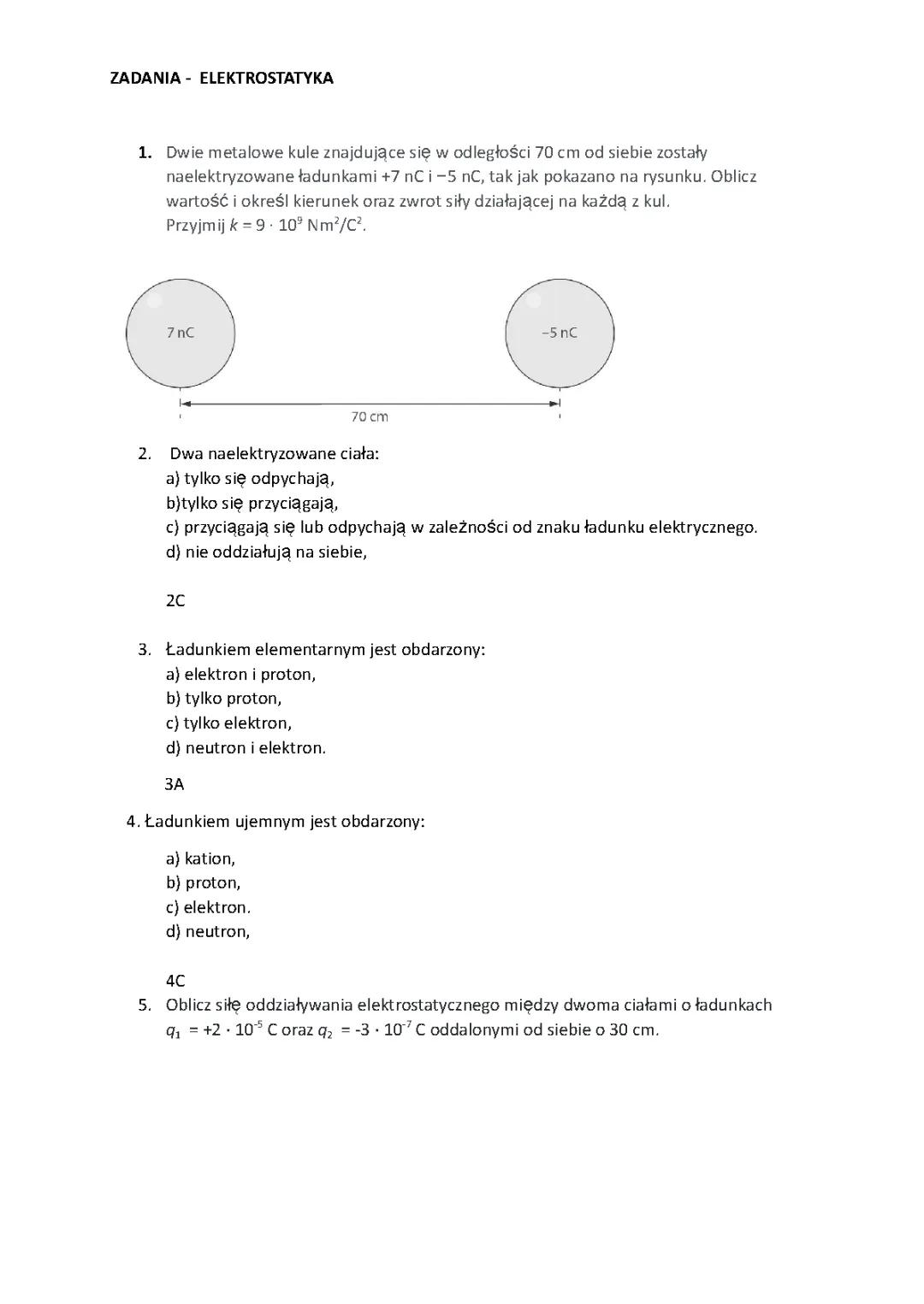 Elektrostatyka: Zadania z rozwiązań dla klasy 8 i 2 liceum, PDF i matura