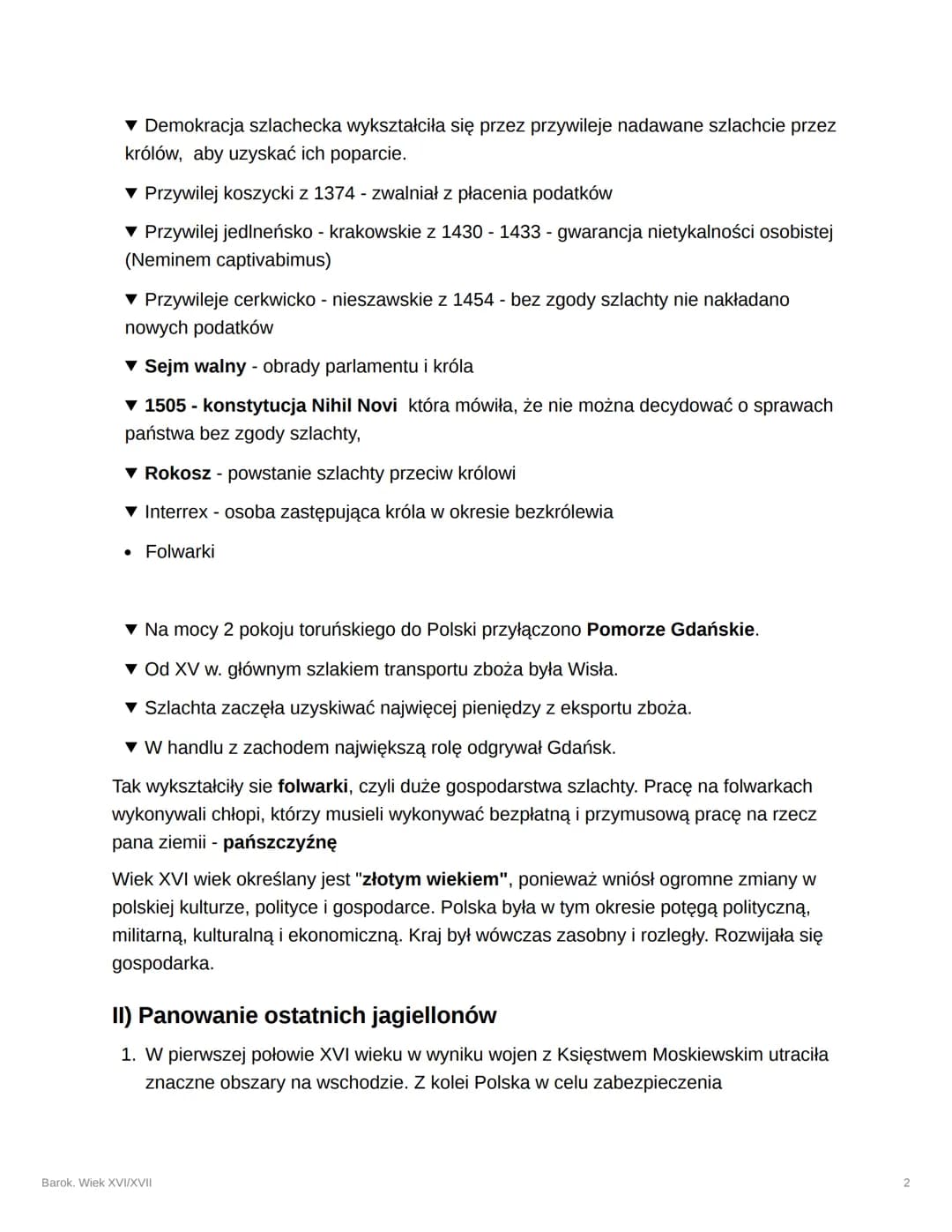 Barok. Wiek XVI/XVII
1) Demokracja szlachecka. Gospodarka folwarczno -
pańszczyźniana.
• Podział społeczeństwa
Szlachta
Duchowieństwo
Mieszc