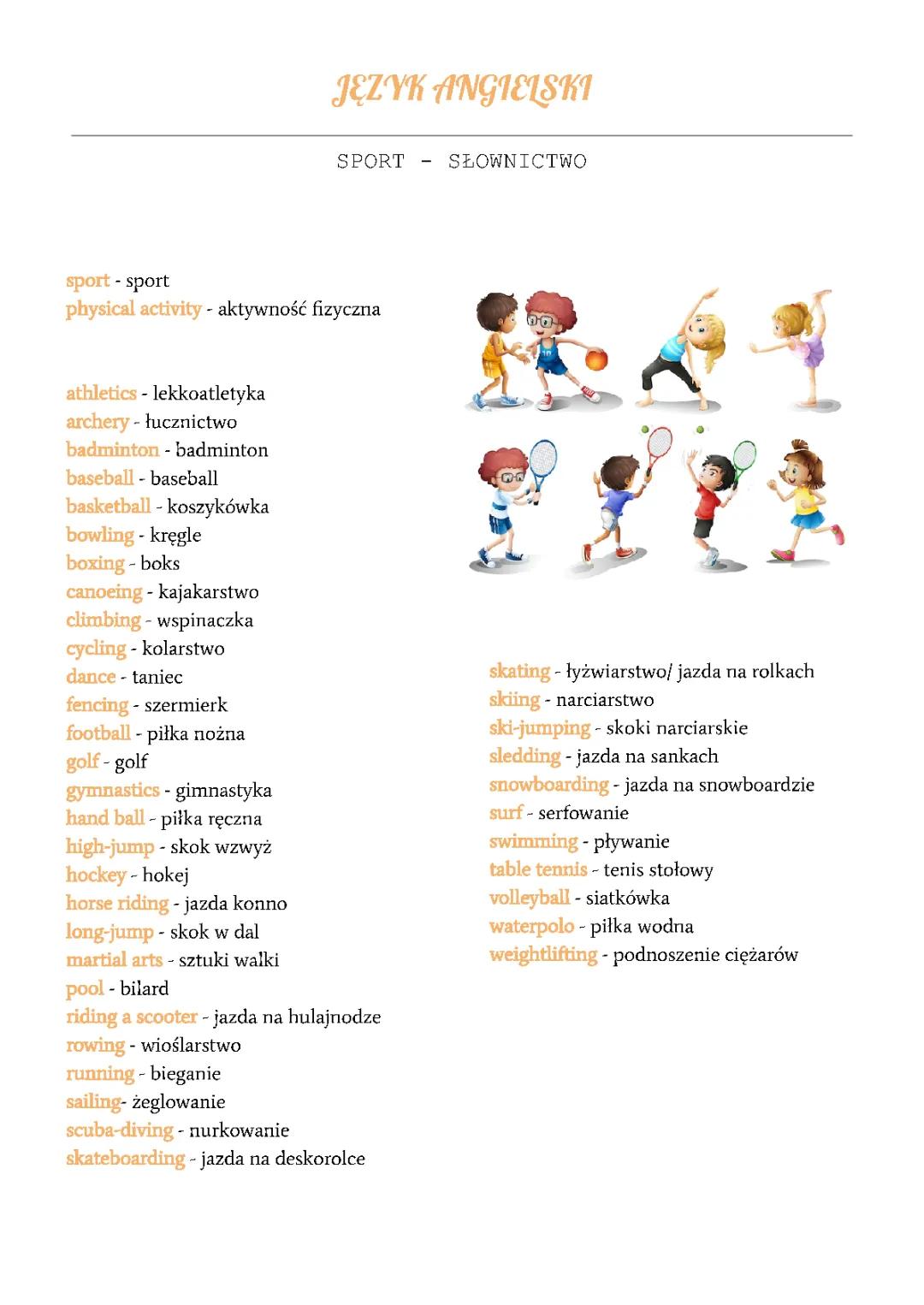 Sporty i aktywności fizyczne - angielskie słownictwo