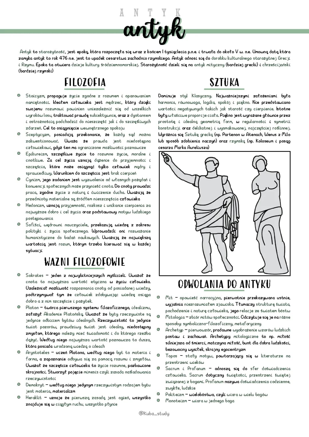 Notatki Antyk PDF: Cechy Antyku w Literaturze i Sztuce - Filozofia, Sztuka, Starożytność