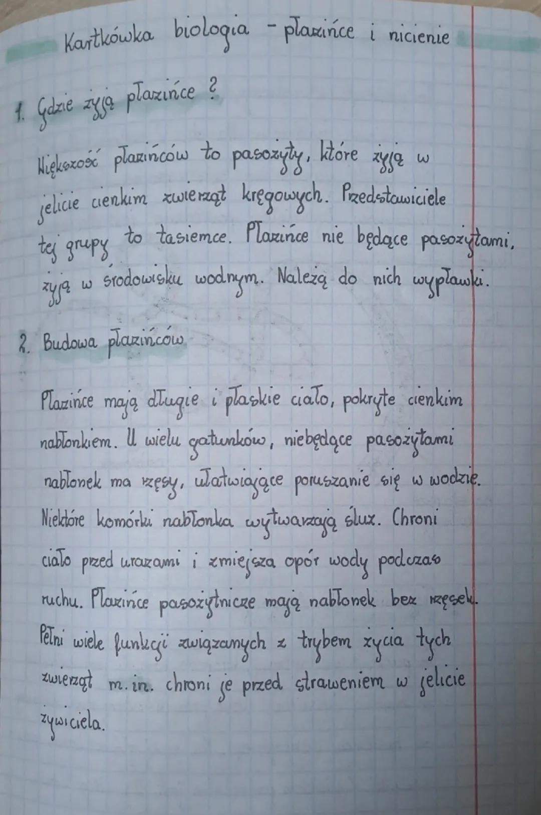 # Kartkówka biologia - plazińce i nicienie

1. Gdzie żyją płazińce ?

Większość płazińców to pasożyty, które żyją w
jelicie cienkim zwierząt