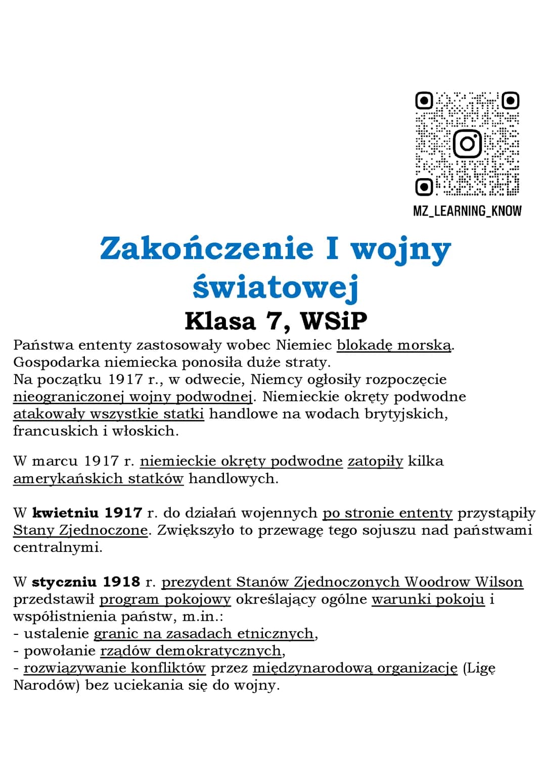 Zakończenie I wojny światowej Klasa 7, WSiP