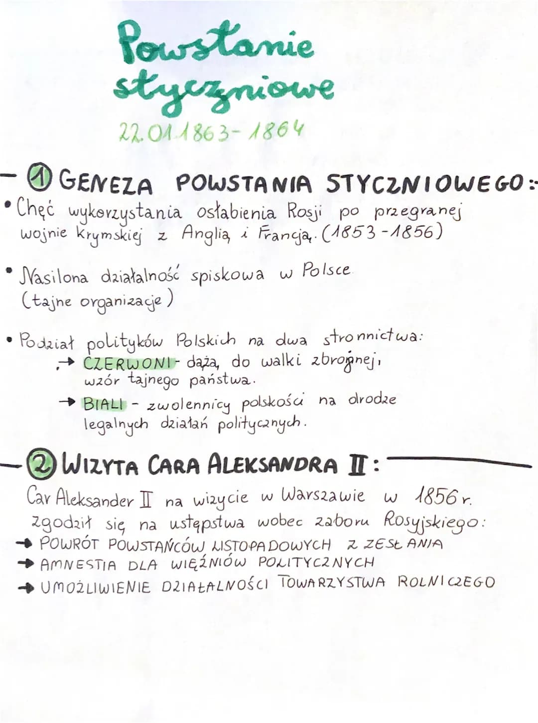 ●
Powstanie
styczniowe
22.01.1863-1864
GENEZA POWSTANIA STYCZNIOWEGO:-
Chęć wykorzystania osłabienia Rosji po przegranej
wojnie krymskiej An