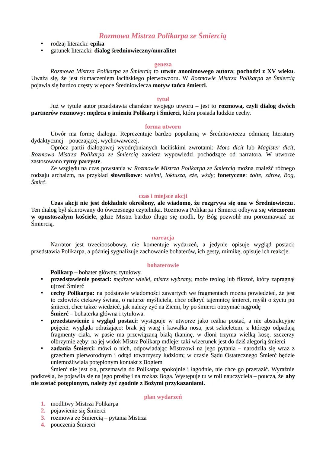 Rozmowa Mistrza Polikarpa ze Śmiercią - szczegółowe opracowanie