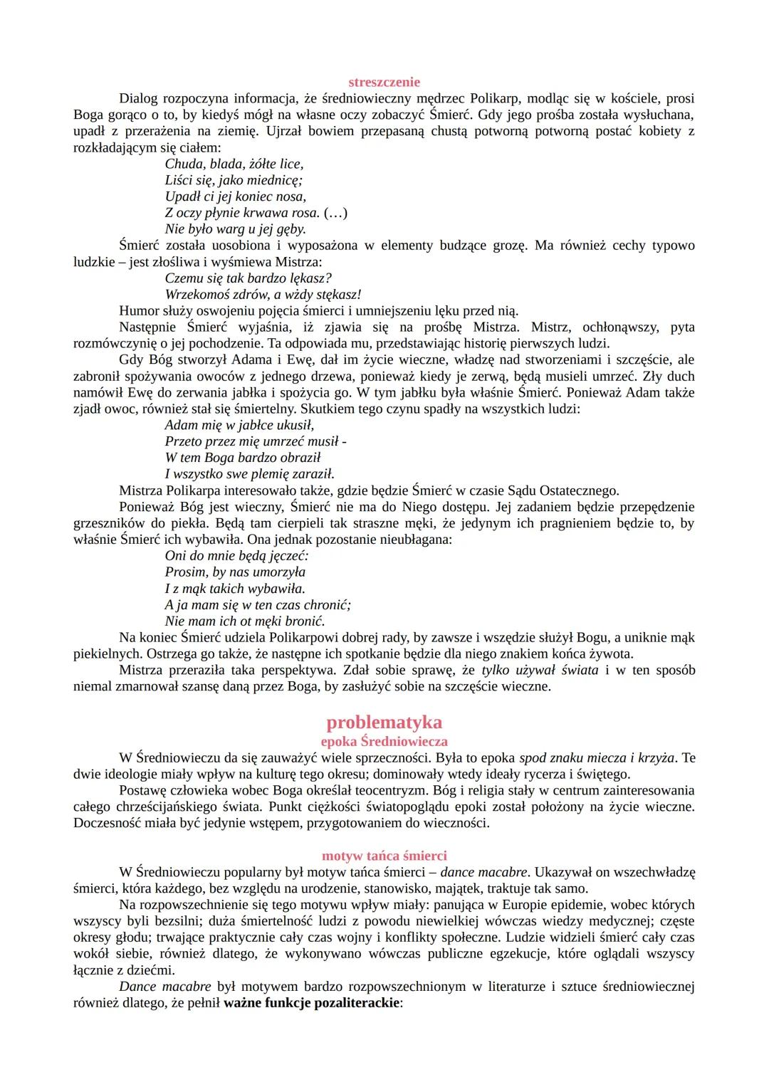 # Rozmowa Mistrza Polikarpa ze Śmiercią

- rodzaj literacki: epika
- gatunek literacki: dialog średniowieczny/moralitet

## geneza

Rozmowa 