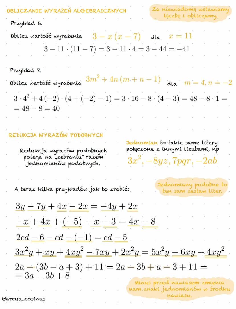 WYRAŻENIA
ALGEBRAICZNE
Pojawiający się na lekcji temat wyrażeń algebraicznych zwiastuje
matematyce moment kiedy litery łącza się z liczbami.