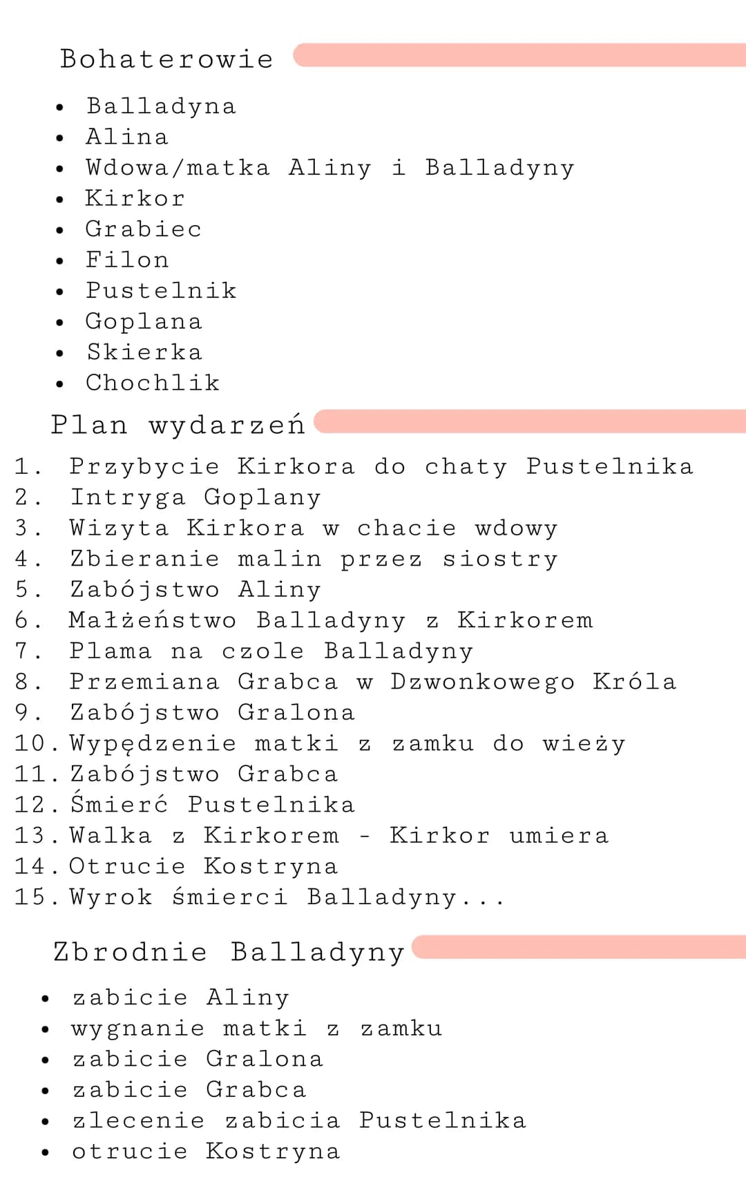 Balladyna
Czas akcji: za czasów bajecznych",
panowanie Popiela III, akcja trwa 4 dni
Miejsce akcji: koło jeziora Gopło,
Gniezno
Problematyka