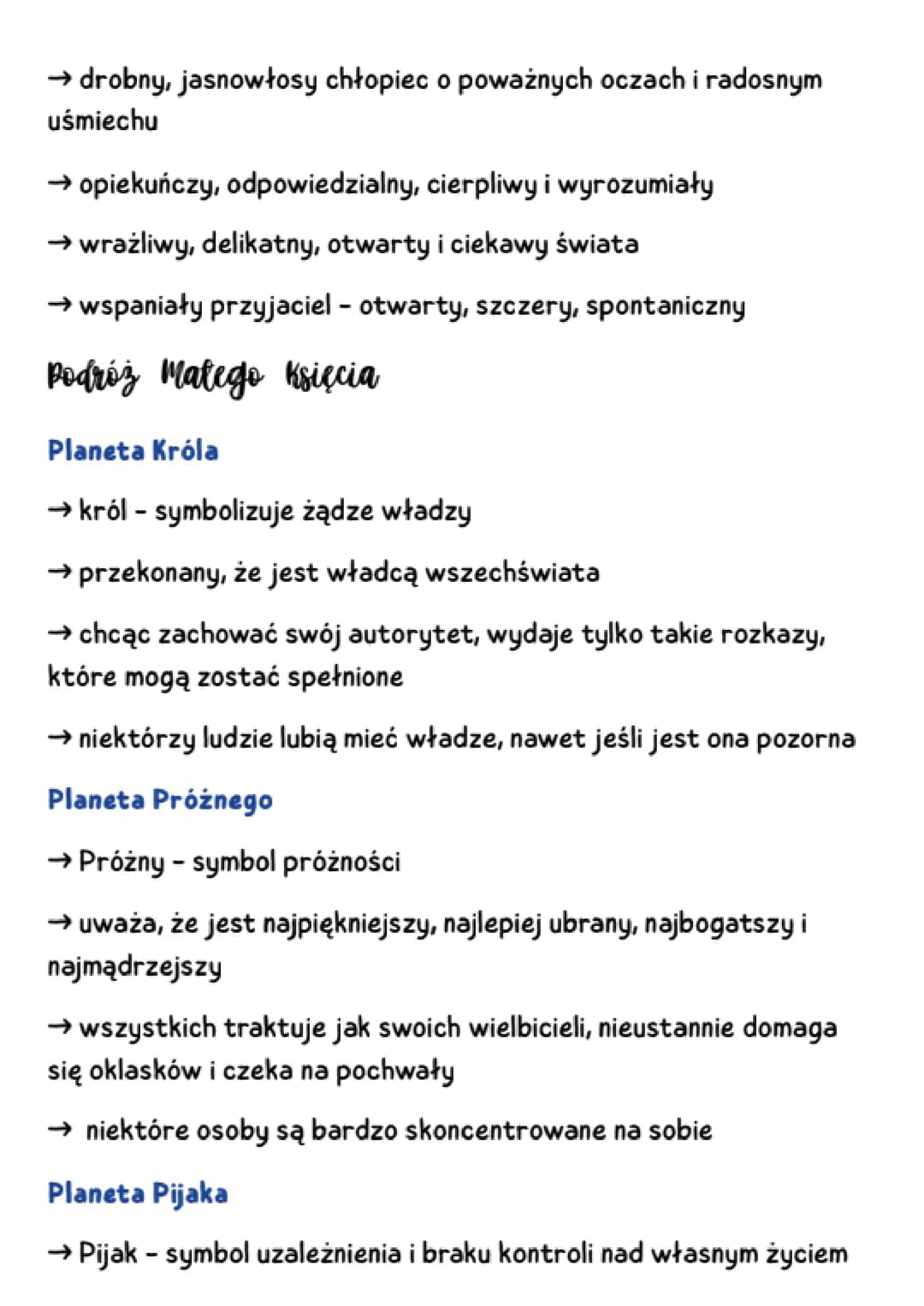 MAŁY KSIĄŻĘ
rodzaj literacki: epika
czas i miejsce: Sahara, osiem dni
watki, tematy i motywy.
→ historia pilota
→ podróż Małego Księcia
→ św
