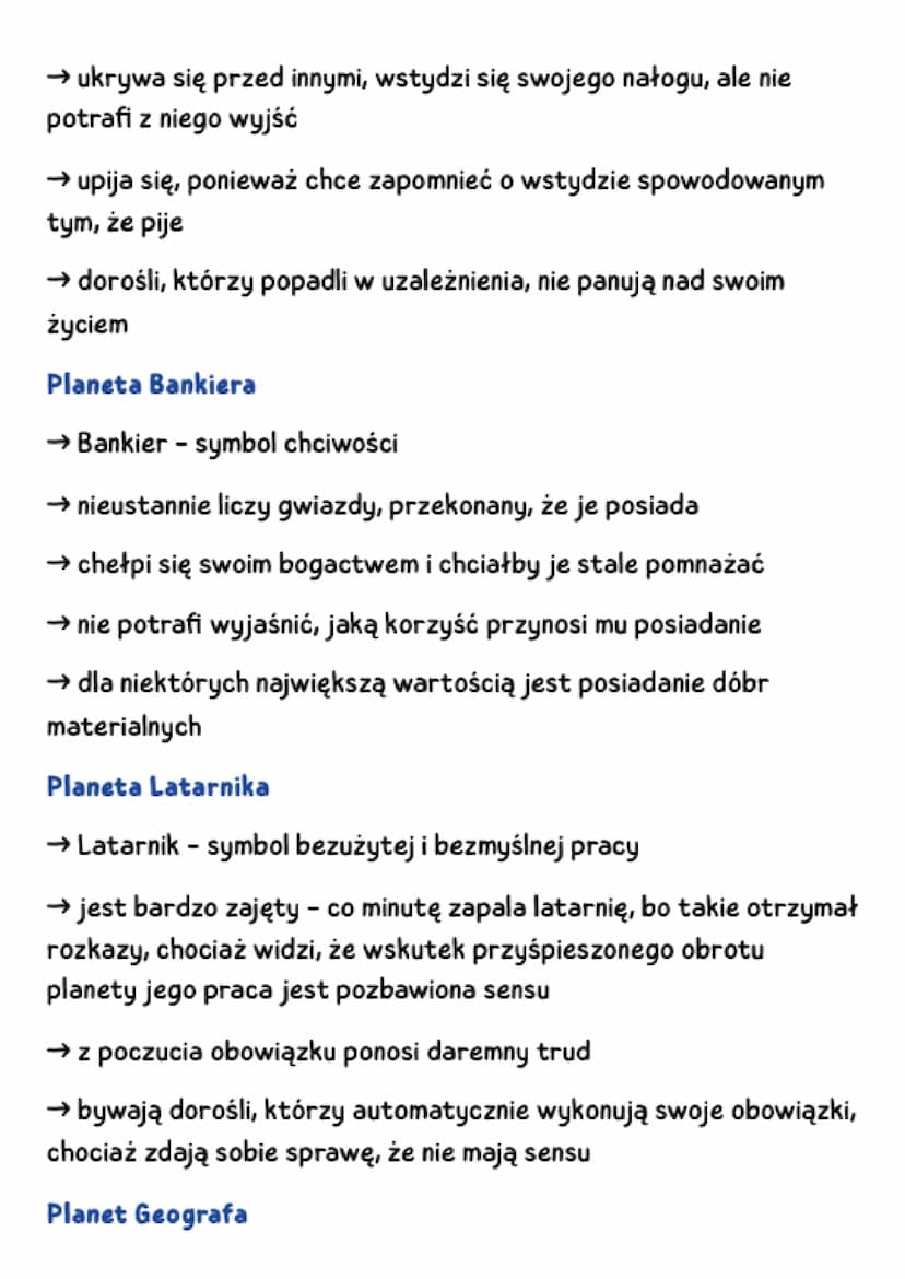 MAŁY KSIĄŻĘ
rodzaj literacki: epika
czas i miejsce: Sahara, osiem dni
watki, tematy i motywy.
→ historia pilota
→ podróż Małego Księcia
→ św