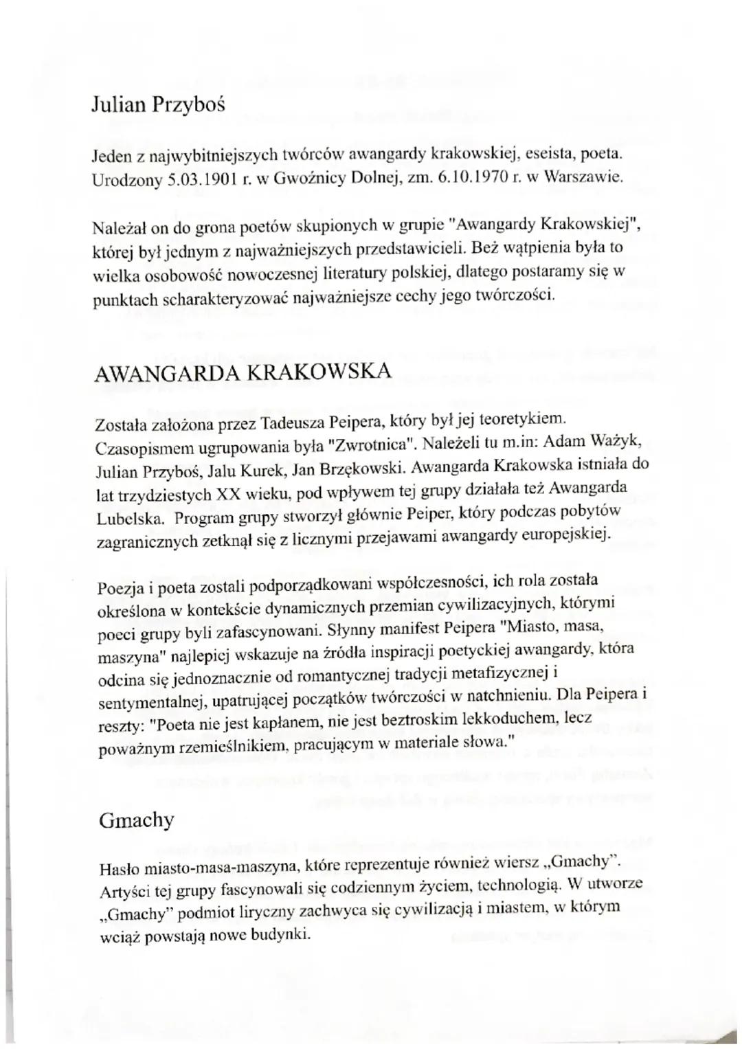 # Julian Przyboś

Jeden z najwybitniejszych twórców awangardy krakowskiej, eseista, poeta.
Urodzony 5.03.1901 r. w Gwoźnicy Dolnej, zm. 6.10