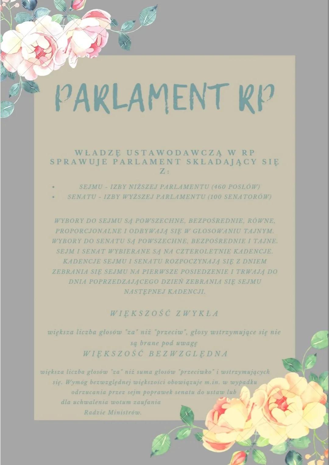 # PARLAMENT RP

WŁADZĘ USTAWODAWCZĄ W RP
SPRAWUJE PARLAMENT SKŁADAJĄCY SIĘ
Z:

- SEJMU IZBY NIŻSZEJ PARLAMENTU (460 POSLOW)
- SENATU-IZBY WY