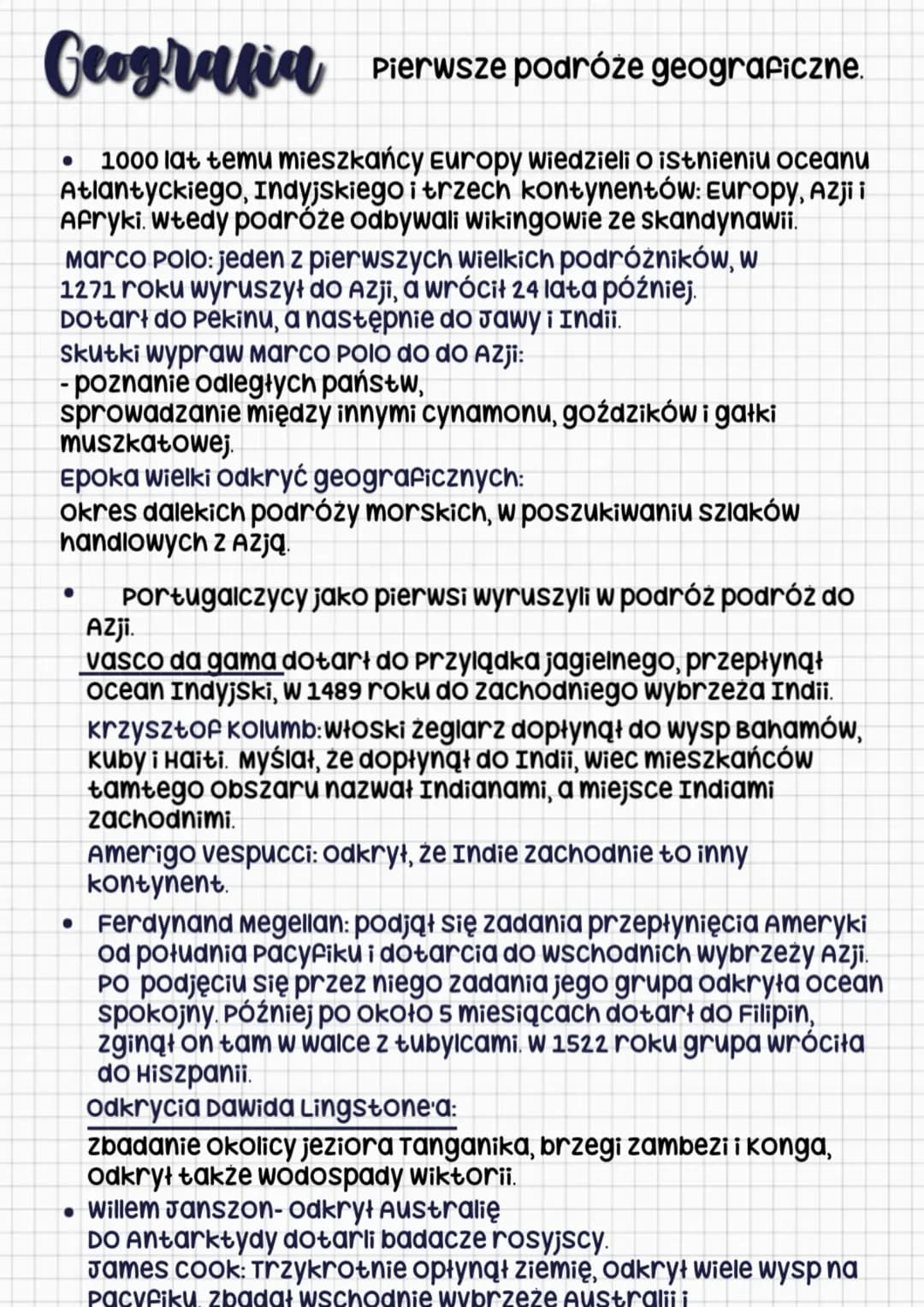 Geografia Pierwsze podróze geograficzne.
1000 lat temu mieszkańcy Europy wiedzieli o istnieniu oceanu
Atlantyckiego, Indyjskiego i trzech ko