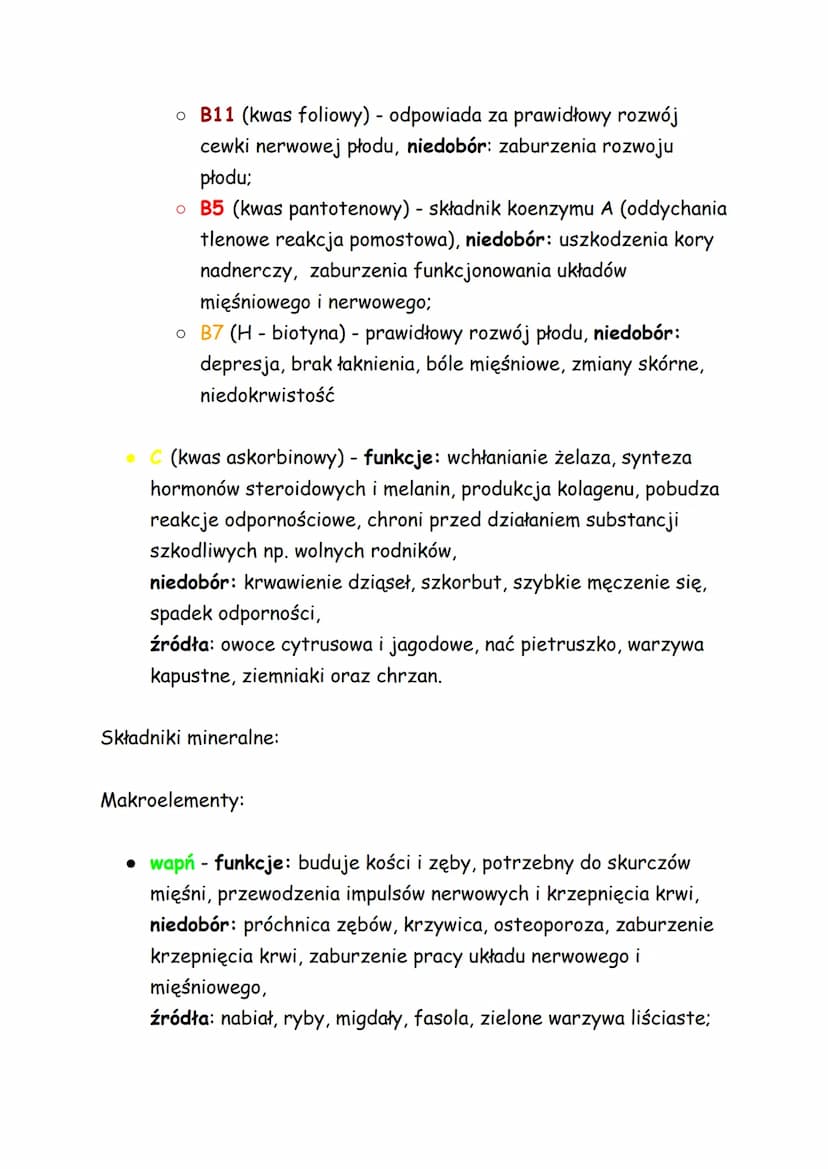 UKŁAD POKARMOWY - SKŁADNIKI CHEMICZNE O ZNACZENIU
BIOLOGICZNYM
Witaminy rozpuszczalne w tłuszczach:
• A - funkcje: niezbędna do prawidłowego
