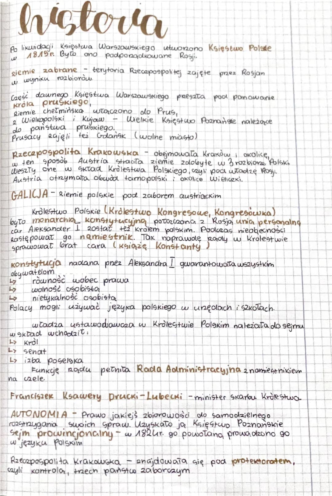 # Historia

Po likwidacji Księstwa Warszawskiego utworzono Księstwo Polskie
w 1815r. Było ono podporządkowane Rosji.

- ziemie zabrane - ter