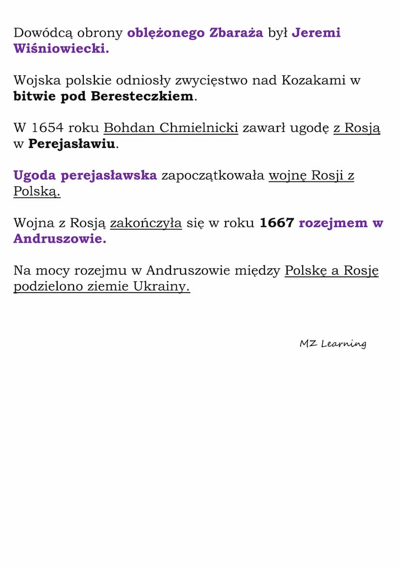Powstanie
Chmielnickiego
Większość Kozaków była wyznania prawosławnego.
Większość chłopów na ziemiach ukraińskich była
wyznania prawosławneg