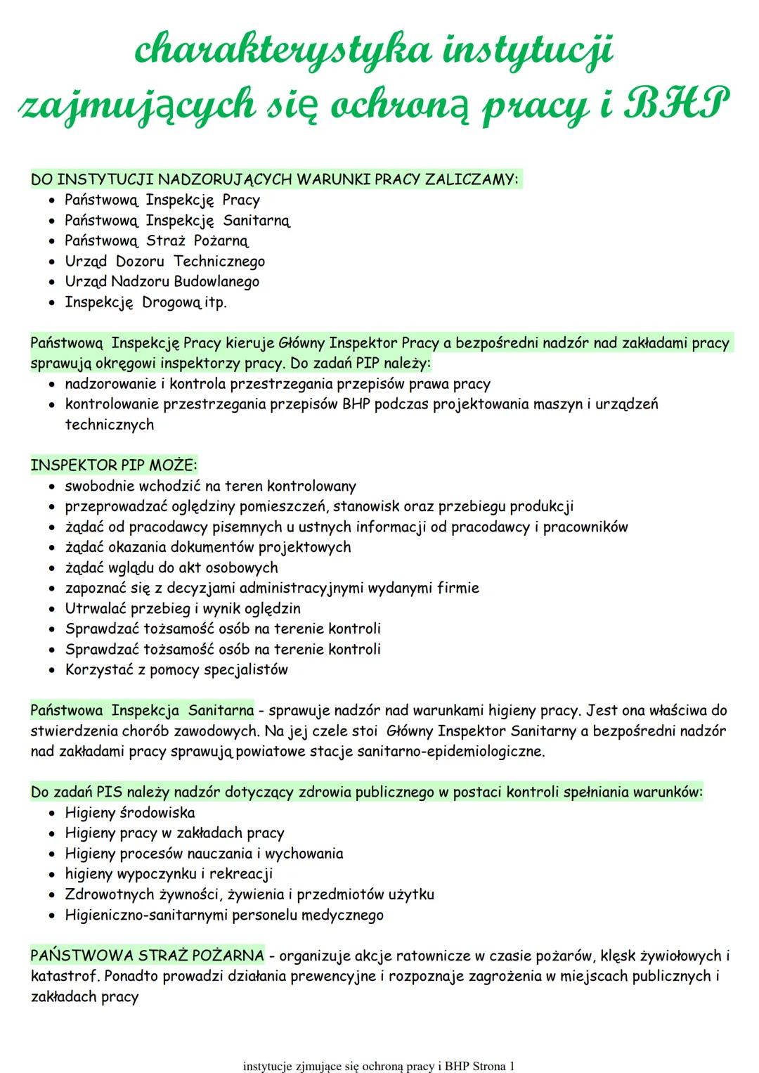 charakterystyka instytucji
zajmujących się ochroną pracy i BHP
DO INSTYTUCJI NADZORUJĄCYCH WARUNKI PRACY ZALICZAMY:
Państwową Inspekcję Prac