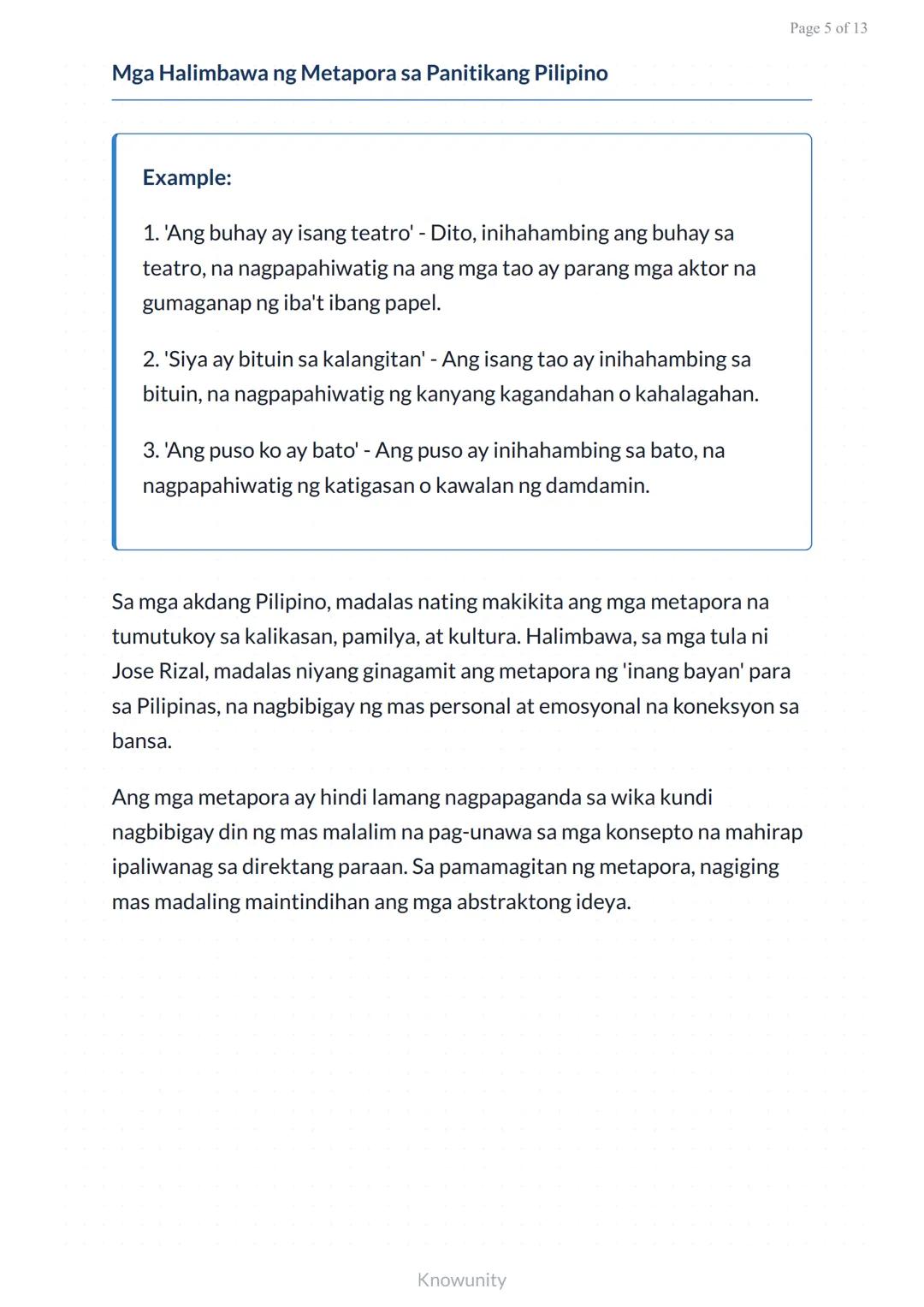 Pagkilala at Pagsusuri ng Literary Devices: Metapora at Tayutay
Pag-aaral ng mga literary devices sa panitikang
Pilipino
Mga Layuning Pang-e