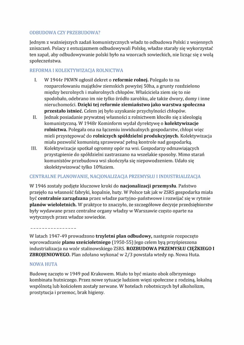 15 Terror i przebudowa
gospodarki w Polsce w latach
1944-1956
Daty:
1944- dekret PKWN o reformie rolnej
1945- obława augustowska
1946- nacjo