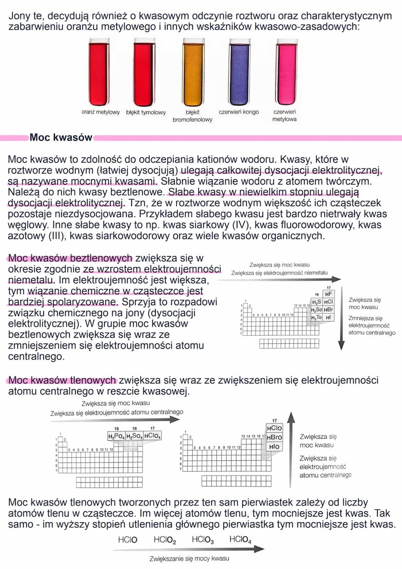 Kwasy
Kwasy to związki chemiczne, których cząsteczki są zbudowane z atomów wodoru
oraz reszty kwasowej. Mają postać:
m
H₁R
Jeśli resztę kwas