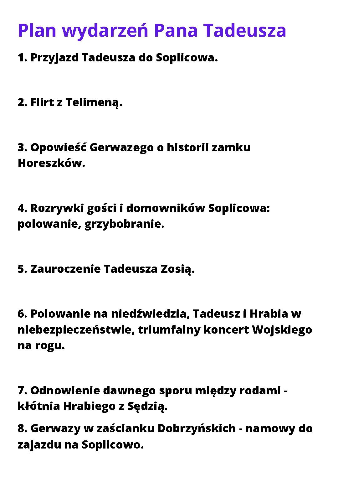 Plan wydarzeń Pana Tadeusza 