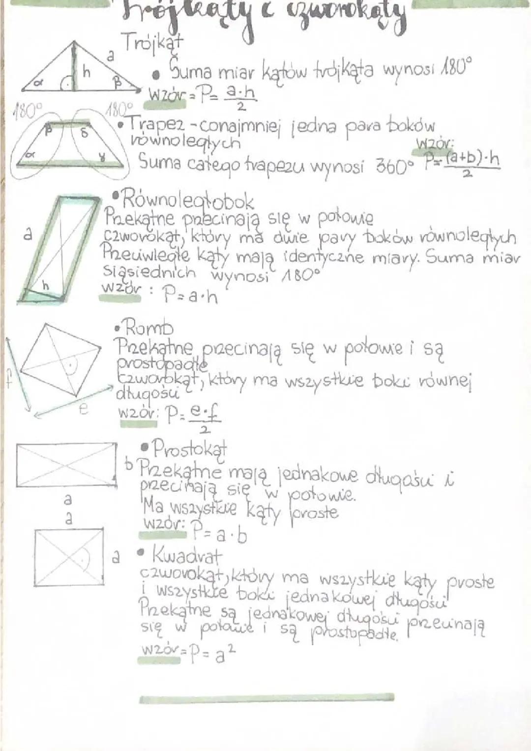 trójkąty i czworokąty powtórka 