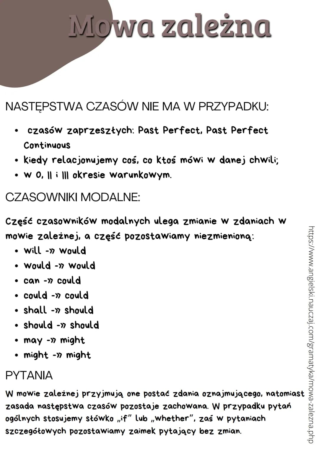 Mowa zależna
ZASTOSOWANIE
Mowę zależną stosujemy, kiedy przekazujemy czyjąś
wypowiedź pośrednio, nie cytując jej wprost.
KONSTRUKCJA
W mowie