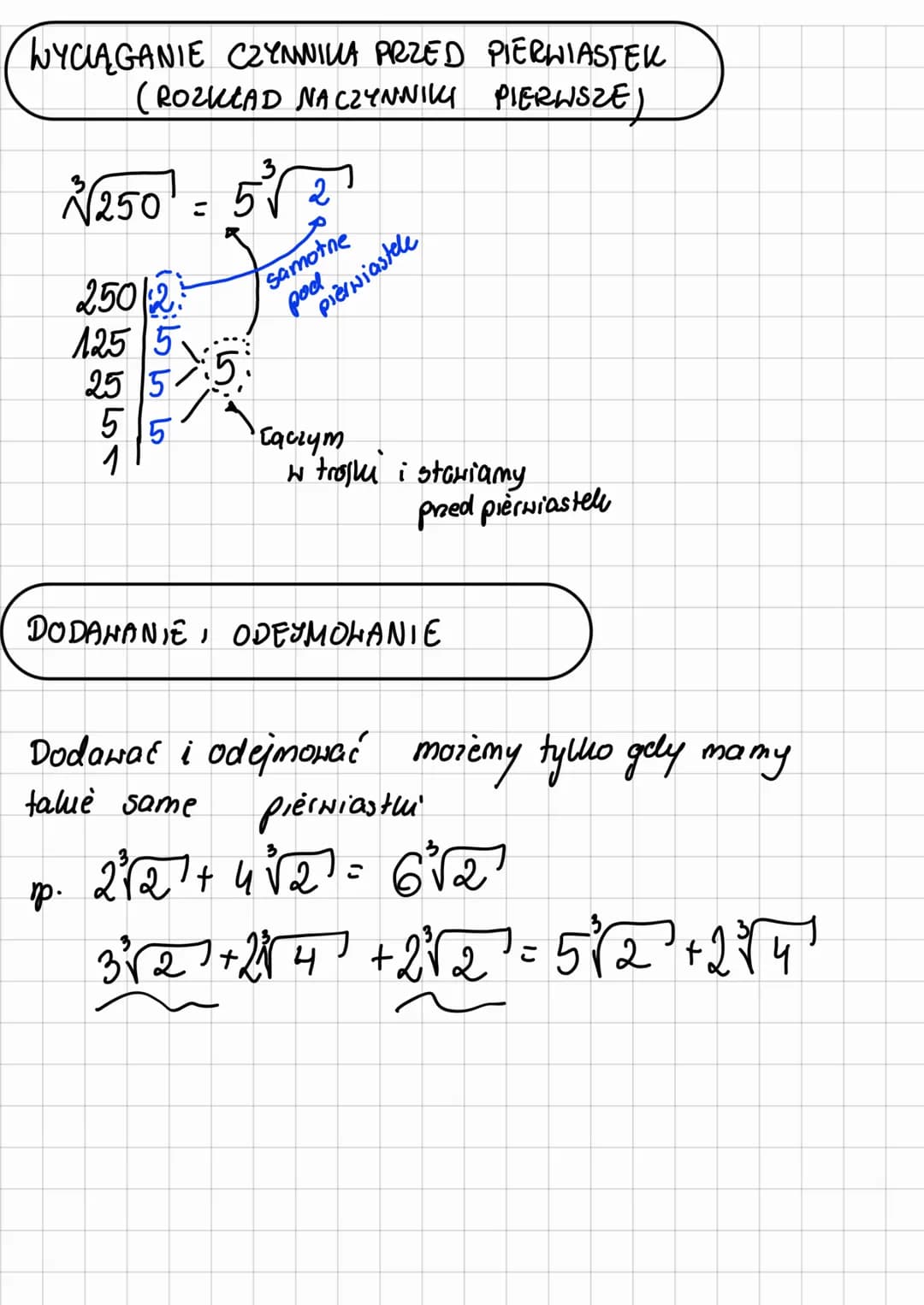 3
PIERWIASTEK √a
SZEŚCIENNY
(PIERWIASTEK 3 stopnia)
WZORY:
√√₁² · √b² ²³√a·b² √√α = b goy b ² = a
Na
a
√² = √²/
b
3,
Na^² = a +²=²
Qª
(PRZYK