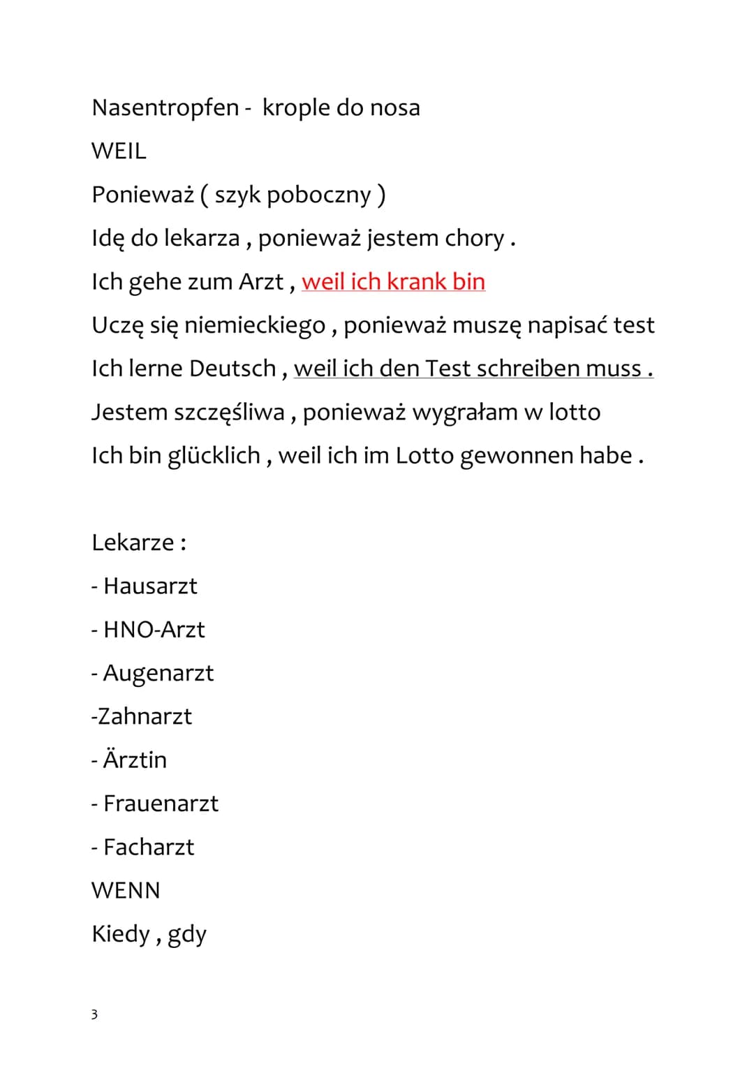 Niemiecki - sprawdzian
GESUNDHEIT
1. Części ciała
Der Rücken - plecy (1.mn - )
Der Magen- żołądek (l.mn -)
Der Mund- usta (I.mn -)
Der Fuß -